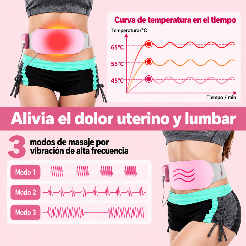 Almohadilla de Calor y Vibración para Cólicos Menstruales — Recargable USB-C