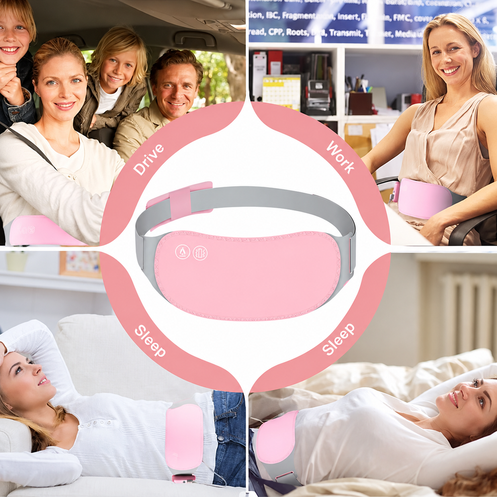 Almohadilla de Calor y Vibración para Cólicos Menstruales — Recargable USB-C