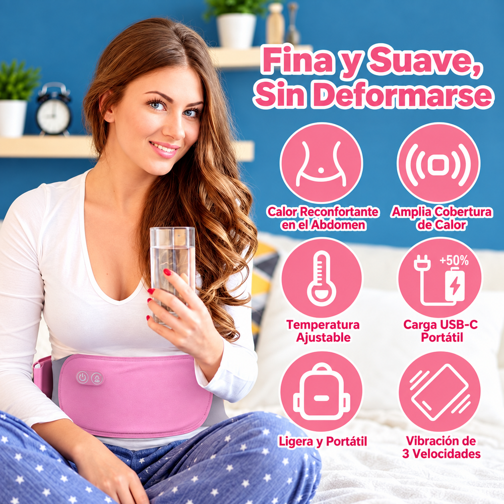 Almohadilla de Calor y Vibración para Cólicos Menstruales — Recargable USB-C